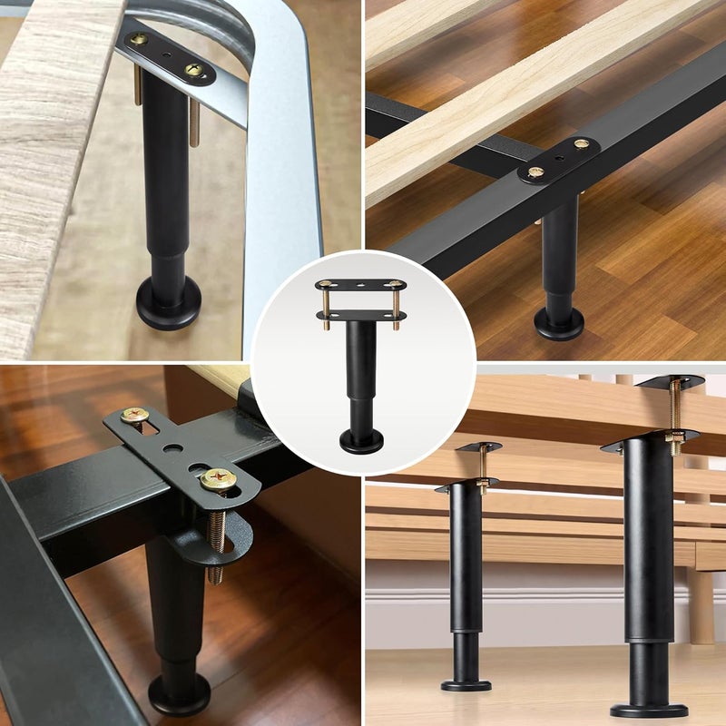 Dashu Adjustable Height Bed Frame Replacement Legs with Wider Base, Under Bed Center Support Legs Replacement for Metal/Wood Slats, Heavy Duty Bed Reinforcement Kit, Height from 10" to 17", Black-Set of 2 - Image 5